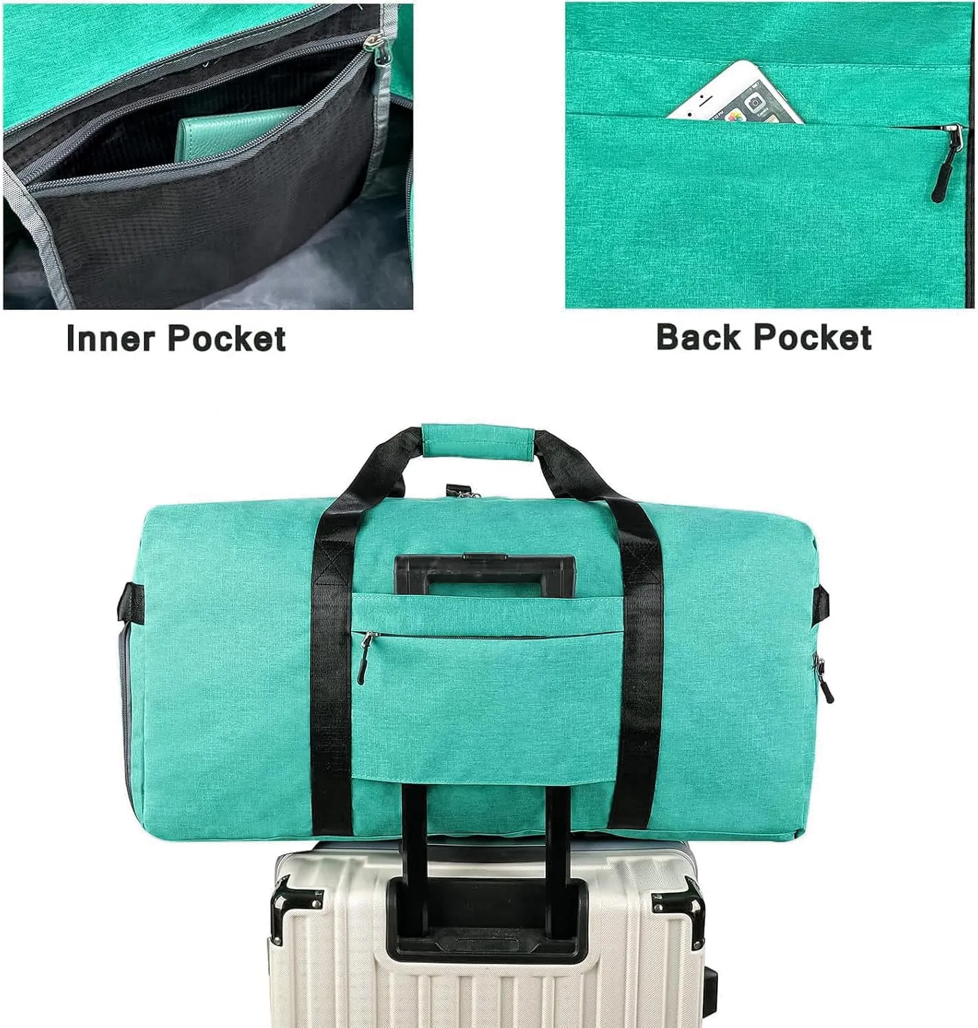 65L Travel Duffel Bag for Men Women Foldable Large Weekender Bag with Shoes Compartment & Wet Pocket Waterproof & Tear Resistant, Teal, 65L