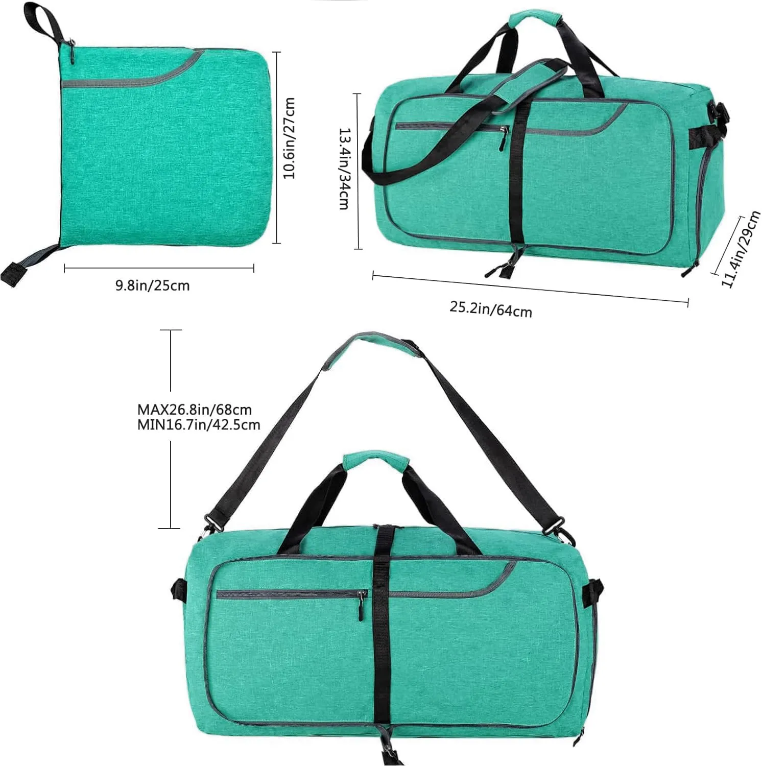 65L Travel Duffel Bag for Men Women Foldable Large Weekender Bag with Shoes Compartment & Wet Pocket Waterproof & Tear Resistant, Teal, 65L