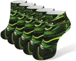 Abstract Green Snake Ankle Socks Soft Breathable No Show Socks Comfortable Cotton Low Cut Casual Socks for Women Men 5 Pairs