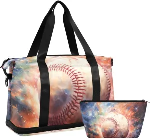 ALAZA Baseball in Space Gym Bag Sports Duffel Bag with Shoes Compartment, Overnight Weekender Travel Tote Bag for Women Men Trip College