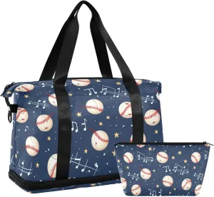 ALAZA Baseball Music Notes Stars Gym Bag Sports Duffel Bag with Shoes Compartment, Overnight Weekender Travel Tote Bag for Women Men Trip College