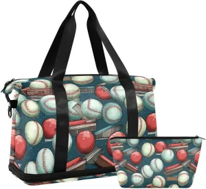 ALAZA Baseballs and Books Gym Bag Sports Duffel Bag with Shoes Compartment, Overnight Weekender Travel Tote Bag for Women Men Trip College
