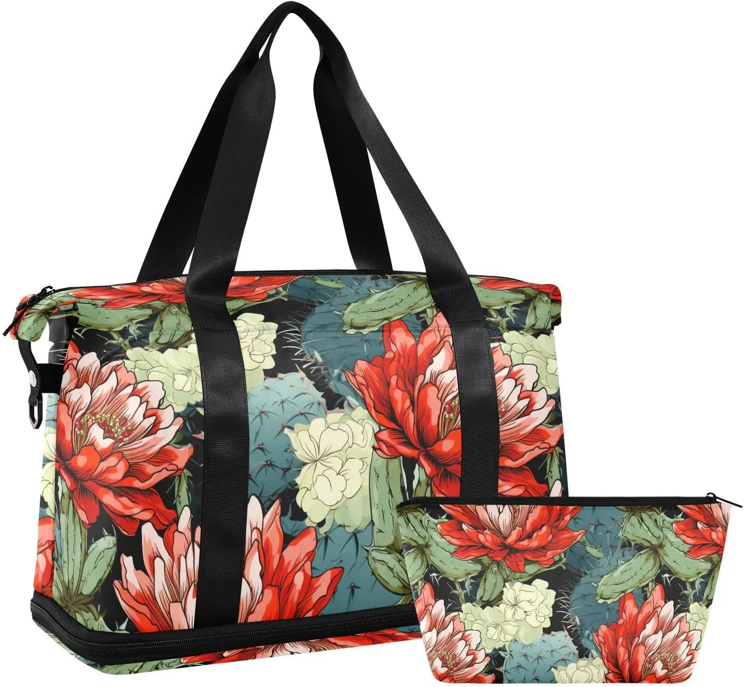 ALAZA Cactuses Flowers Gym Bag Sports Duffel Bag with Shoes Compartment, Overnight Weekender Travel Tote Bag for Women Men Trip College