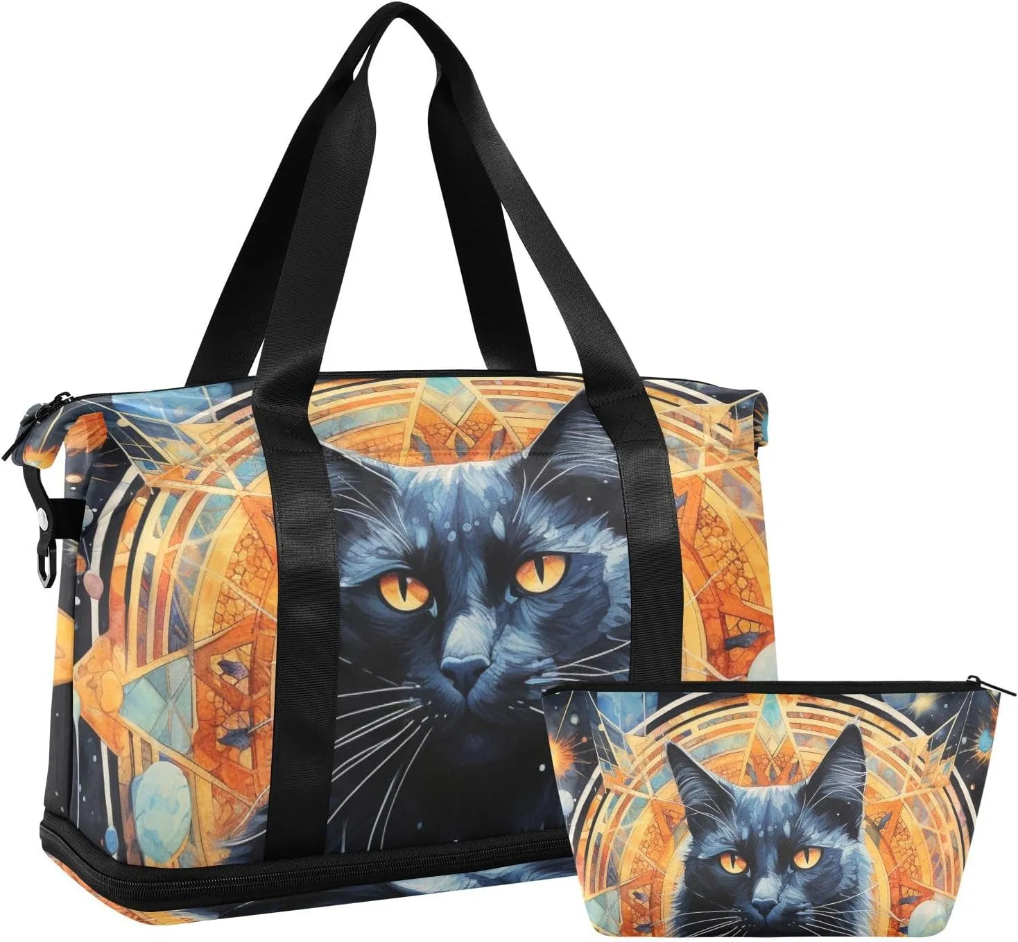 ALAZA Cat Stars Vintage Gym Bag Sports Duffel Bag with Shoes Compartment, Overnight Weekender Travel Tote Bag for Women Men Trip College