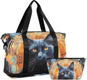 ALAZA Cat Stars Vintage Gym Bag Sports Duffel Bag with Shoes Compartment, Overnight Weekender Travel Tote Bag for Women Men Trip College