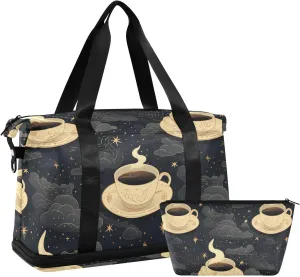 ALAZA Coffee Cups Stars Gym Bag Sports Duffel Bag with Shoes Compartment, Overnight Weekender Travel Tote Bag for Women Men Trip College