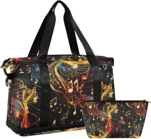 ALAZA Colorful Music Notes Gym Bag Sports Duffel Bag with Shoes Compartment, Overnight Weekender Travel Tote Bag for Women Men Trip College