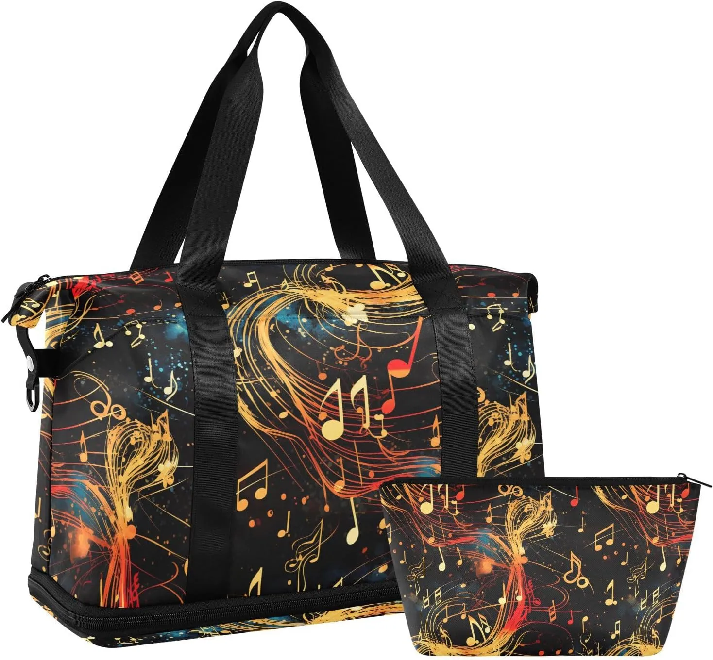 ALAZA Colorful Music Notes Gym Bag Sports Duffel Bag with Shoes Compartment, Overnight Weekender Travel Tote Bag for Women Men Trip College