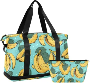 ALAZA Cute Bananas Blue Gym Bag Sports Duffel Bag with Shoes Compartment, Overnight Weekender Travel Tote Bag for Women Men Trip College