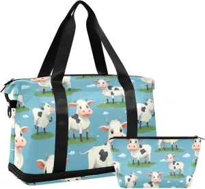 ALAZA Cute Funny Cows Gym Bag Sports Duffel Bag with Shoes Compartment, Overnight Weekender Travel Tote Bag for Women Men Trip College