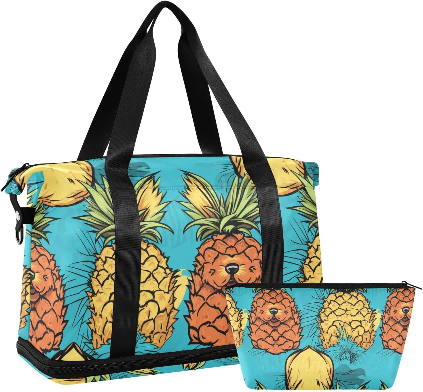ALAZA Cute Puppy Pineapples Gym Bag Sports Duffel Bag with Shoes Compartment, Overnight Weekender Travel Tote Bag for Women Men Trip College
