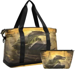 ALAZA Dinosaur and Book Gym Bag Sports Duffel Bag with Shoes Compartment, Overnight Weekender Travel Tote Bag for Women Men Trip College