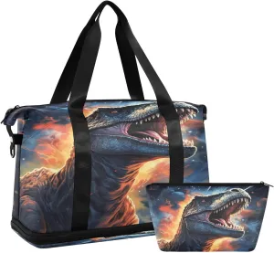 ALAZA Dinosaur and Space Gym Bag Sports Duffel Bag with Shoes Compartment, Overnight Weekender Travel Tote Bag for Women Men Trip College
