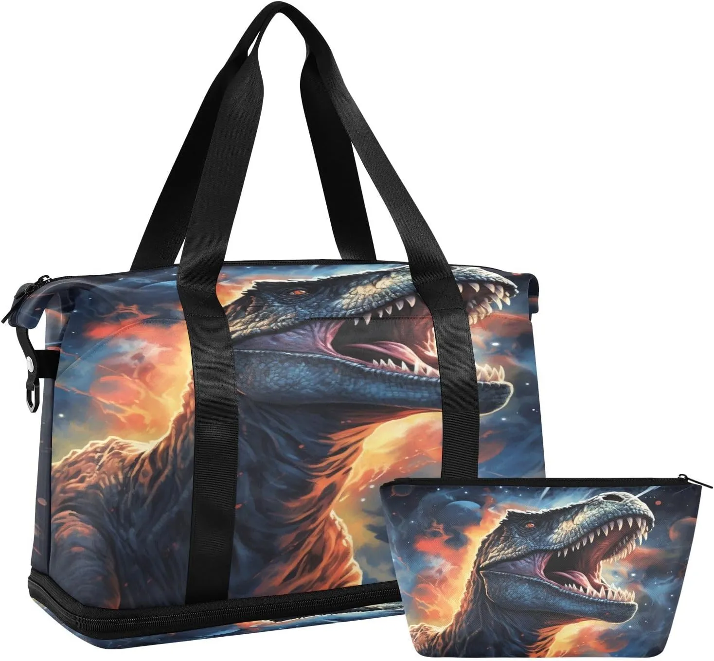 ALAZA Dinosaur and Space Gym Bag Sports Duffel Bag with Shoes Compartment, Overnight Weekender Travel Tote Bag for Women Men Trip College