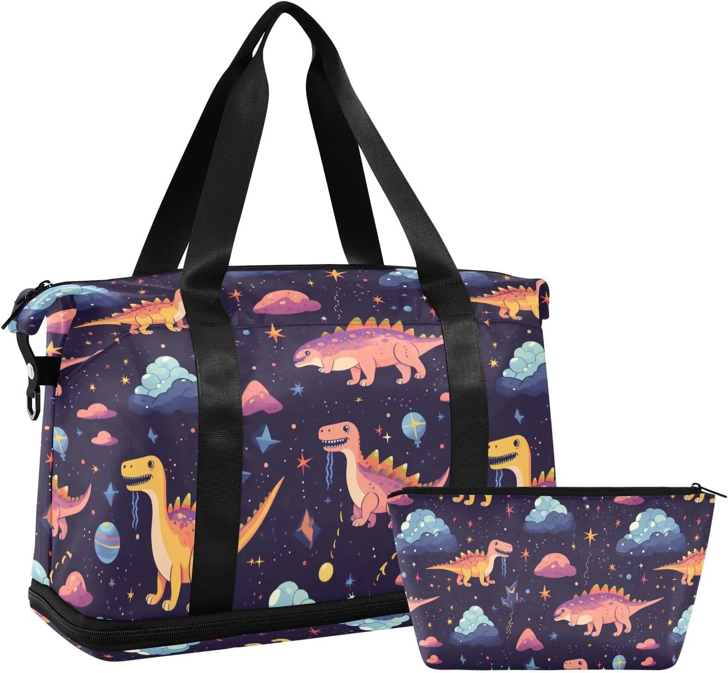 ALAZA Dinosaur and Stars Gym Bag Sports Duffel Bag with Shoes Compartment, Overnight Weekender Travel Tote Bag for Women Men Trip College