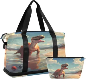 ALAZA Dinosaur Beach Tropical Tree Gym Bag Sports Duffel Bag with Shoes Compartment, Overnight Weekender Travel Tote Bag for Women Men Trip College