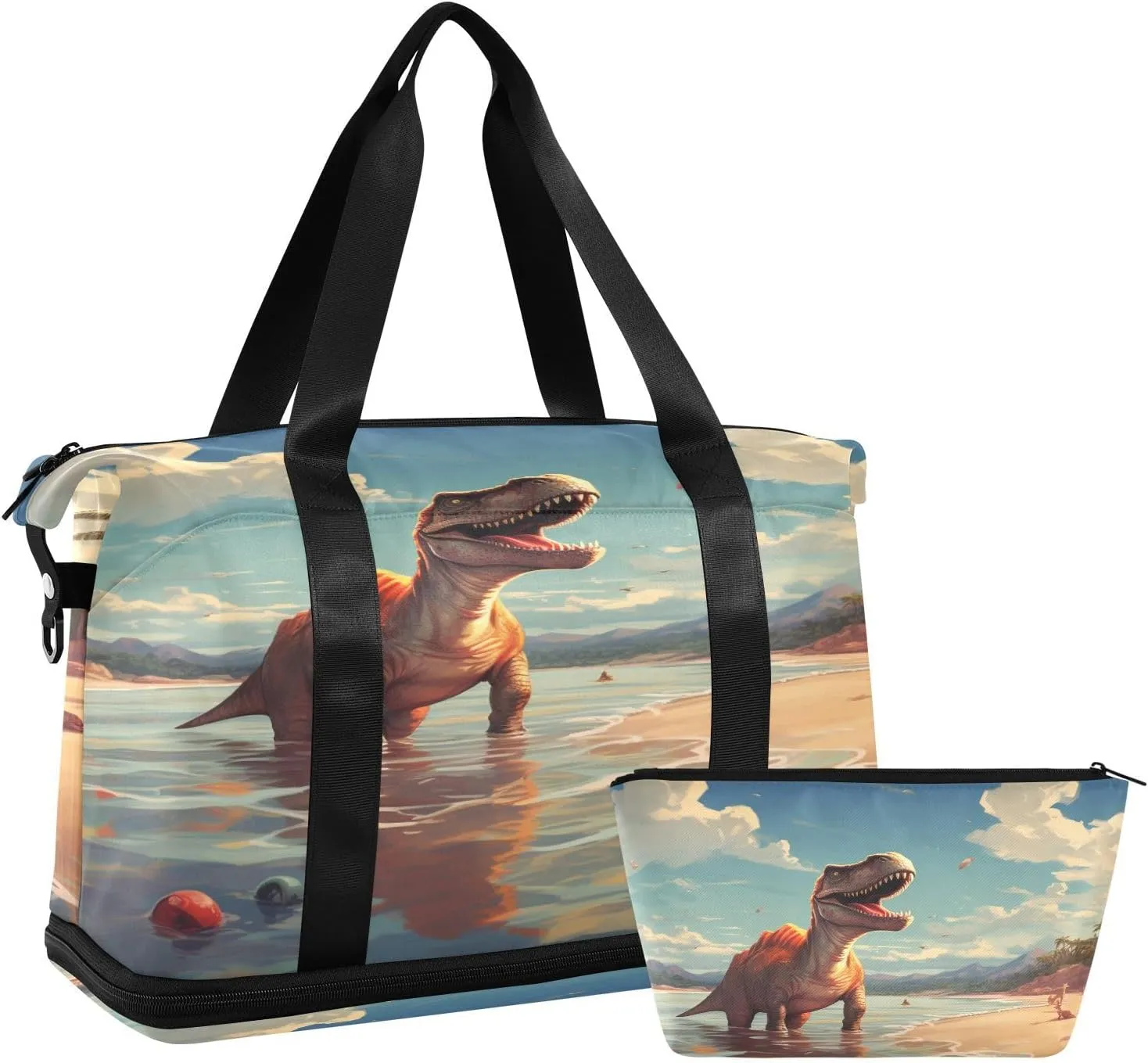 ALAZA Dinosaur Beach Tropical Tree Gym Bag Sports Duffel Bag with Shoes Compartment, Overnight Weekender Travel Tote Bag for Women Men Trip College
