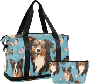 ALAZA Dog and Butterfly Gym Bag Sports Duffel Bag with Shoes Compartment, Overnight Weekender Travel Tote Bag for Women Men Trip College