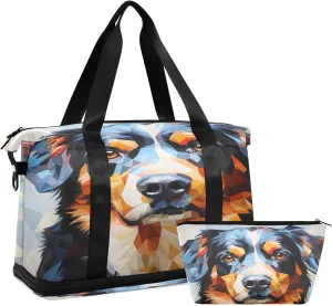 ALAZA Dog Geometric Background Gym Bag Sports Duffel Bag with Shoes Compartment, Overnight Weekender Travel Tote Bag for Women Men Trip College