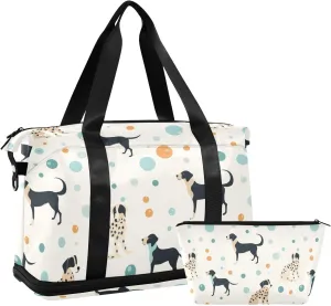 ALAZA Dogs and Dots Gym Bag Sports Duffel Bag with Shoes Compartment, Overnight Weekender Travel Tote Bag for Women Men Trip College