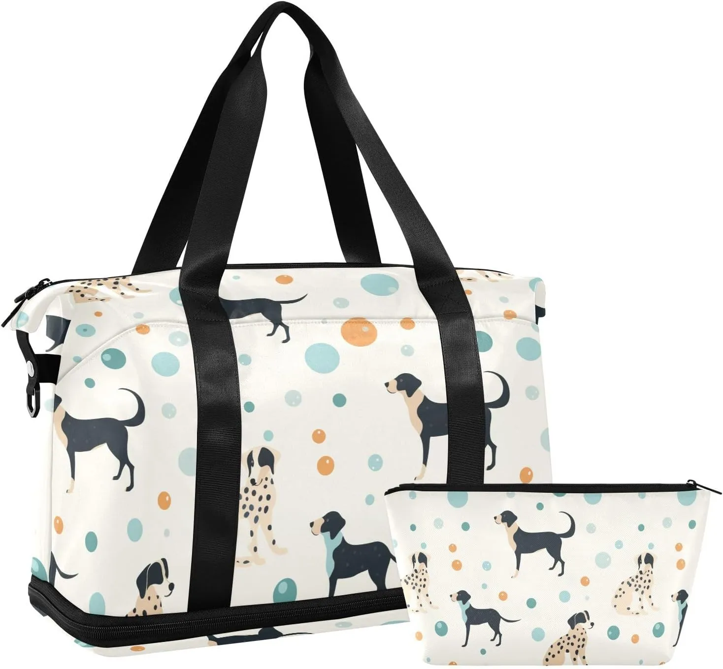 ALAZA Dogs and Dots Gym Bag Sports Duffel Bag with Shoes Compartment, Overnight Weekender Travel Tote Bag for Women Men Trip College