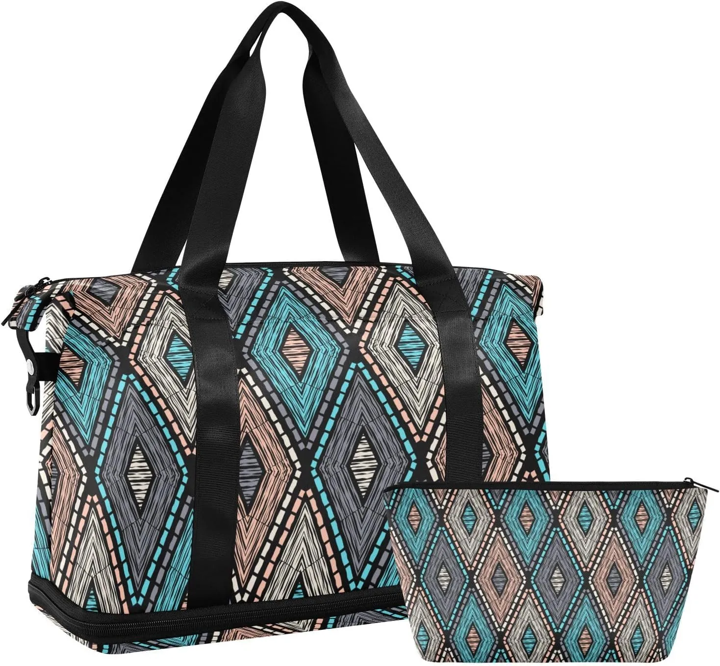 ALAZA Ethnic Boho Geometric Gym Bag Sports Duffel Bag with Shoes Compartment, Overnight Weekender Travel Tote Bag for Women Men Trip College