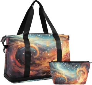 ALAZA Music Notes Galaxy Gym Bag Sports Duffel Bag with Shoes Compartment, Overnight Weekender Travel Tote Bag for Women Men Trip College