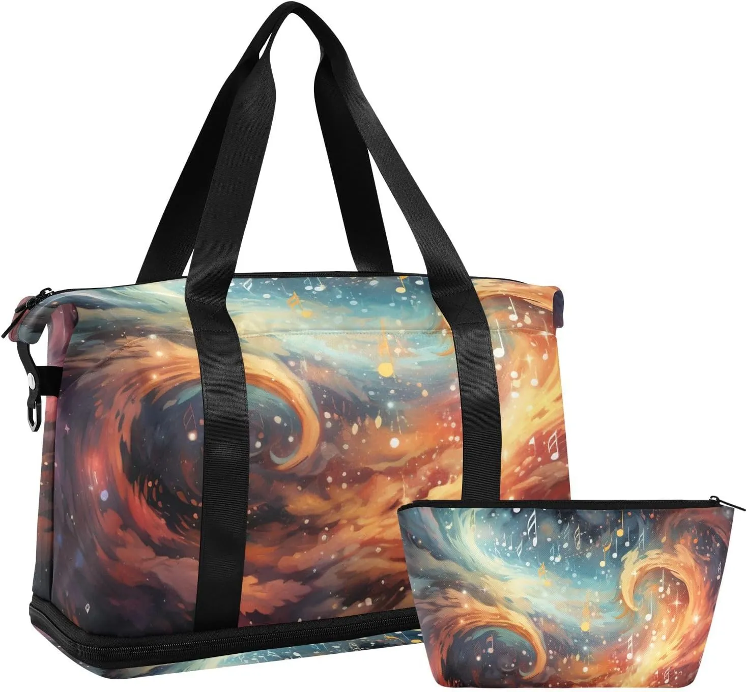 ALAZA Music Notes Galaxy Gym Bag Sports Duffel Bag with Shoes Compartment, Overnight Weekender Travel Tote Bag for Women Men Trip College