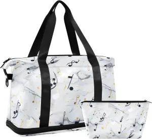 ALAZA Music Notes Marble Gym Bag Sports Duffel Bag with Shoes Compartment, Overnight Weekender Travel Tote Bag for Women Men Trip College