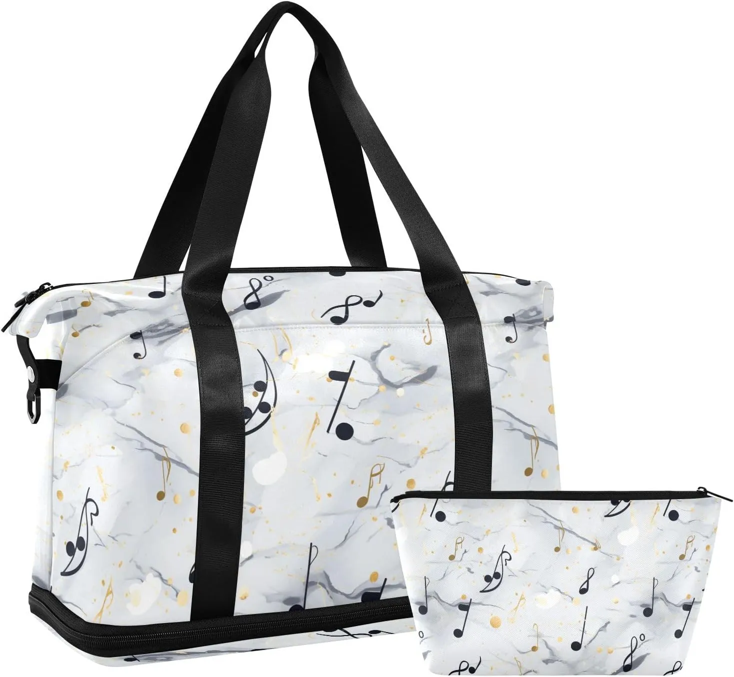 ALAZA Music Notes Marble Gym Bag Sports Duffel Bag with Shoes Compartment, Overnight Weekender Travel Tote Bag for Women Men Trip College