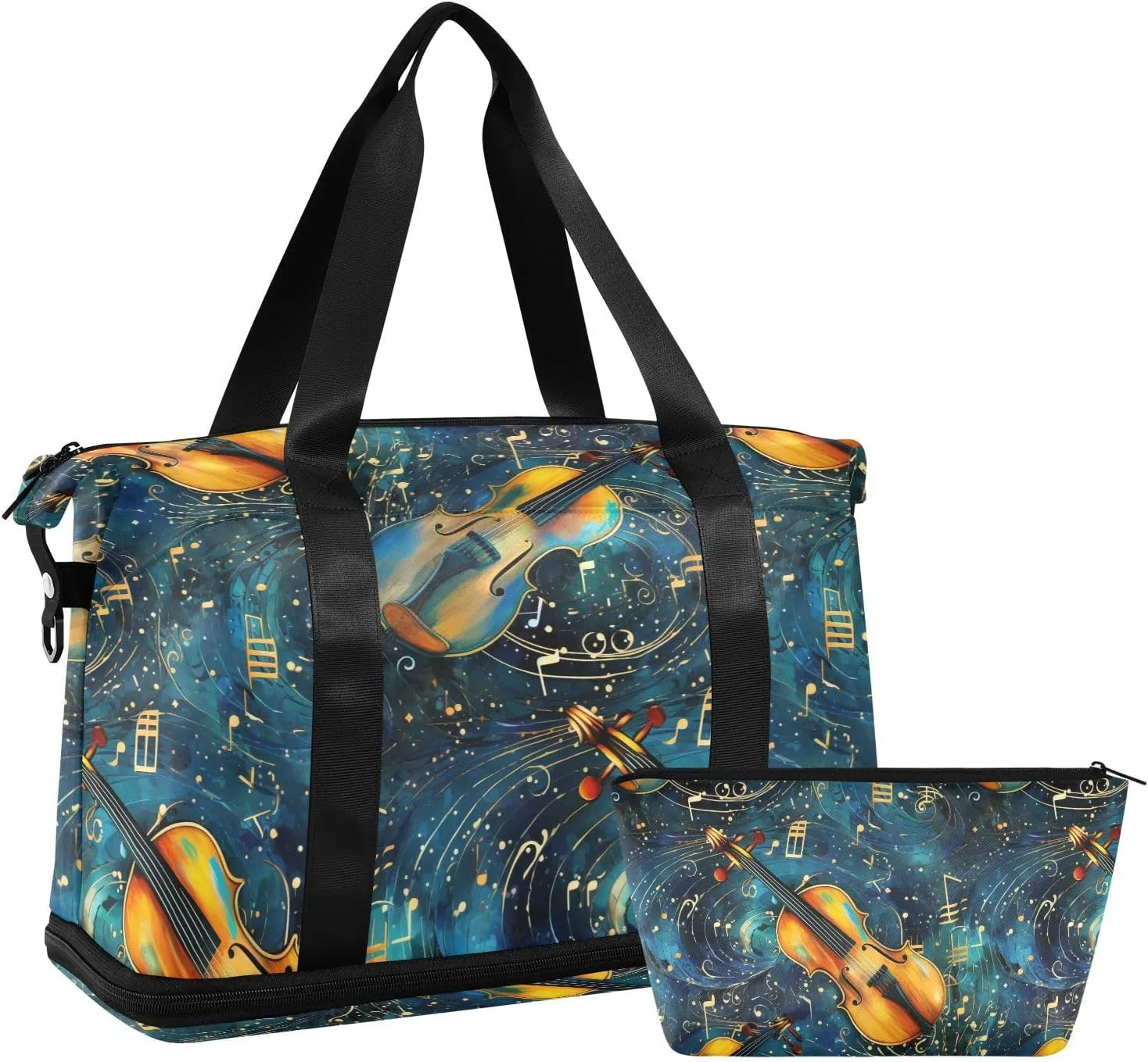 ALAZA Musical Notes and Geometric Gym Bag Sports Duffel Bag with Shoes Compartment, Overnight Weekender Travel Tote Bag for Women Men Trip College