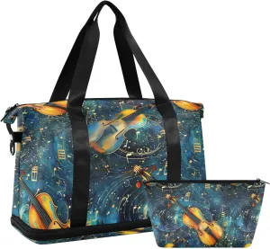 ALAZA Musical Notes and Geometric Gym Bag Sports Duffel Bag with Shoes Compartment, Overnight Weekender Travel Tote Bag for Women Men Trip College