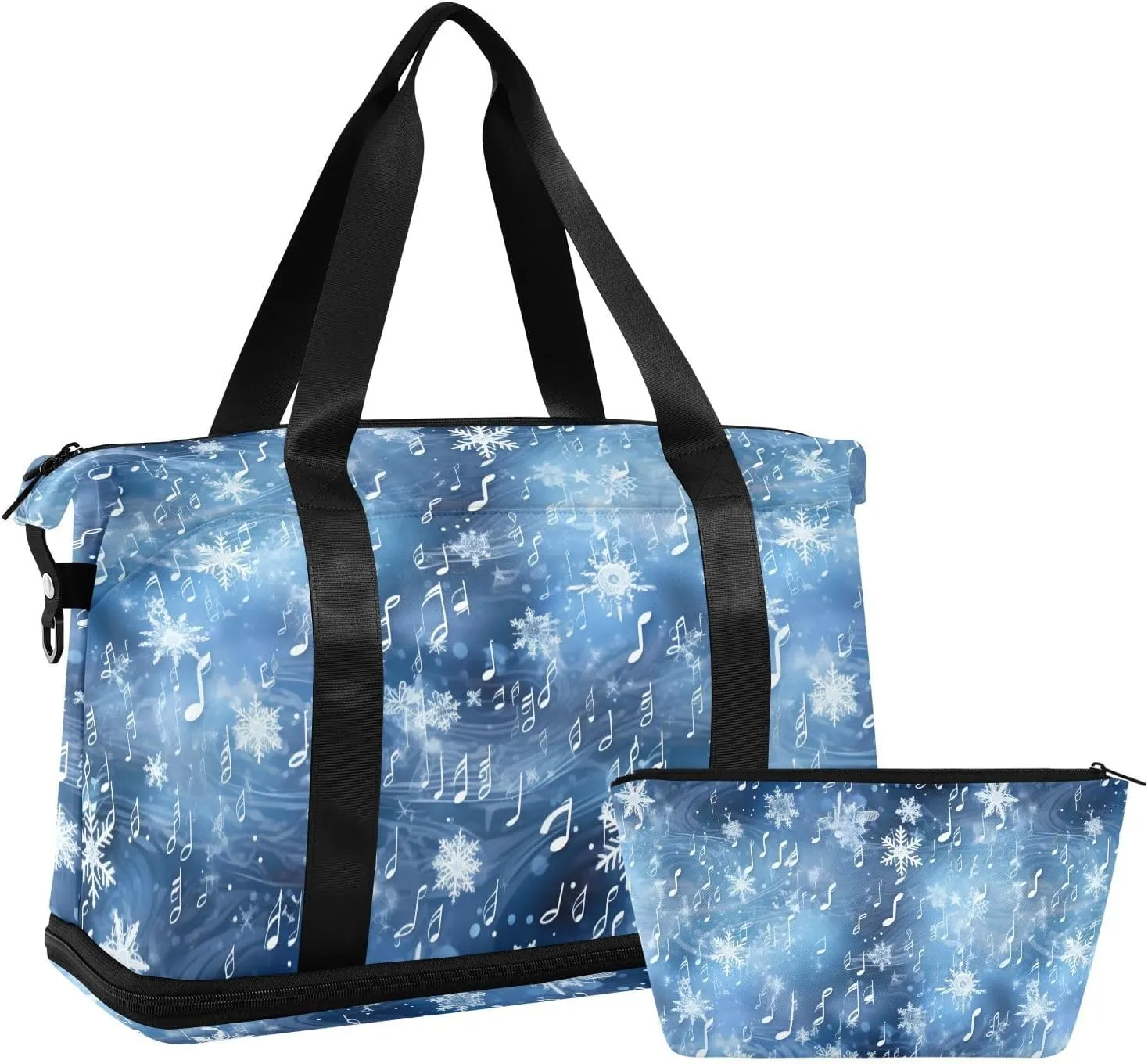 ALAZA Musical Notes Snowflakes Gym Bag Sports Duffel Bag with Shoes Compartment, Overnight Weekender Travel Tote Bag for Women Men Trip College