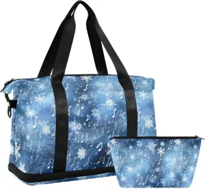 ALAZA Musical Notes Snowflakes Gym Bag Sports Duffel Bag with Shoes Compartment, Overnight Weekender Travel Tote Bag for Women Men Trip College