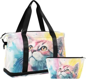 ALAZA Rainbow Color Cat Gym Bag Sports Duffel Bag with Shoes Compartment, Overnight Weekender Travel Tote Bag for Women Men Trip College