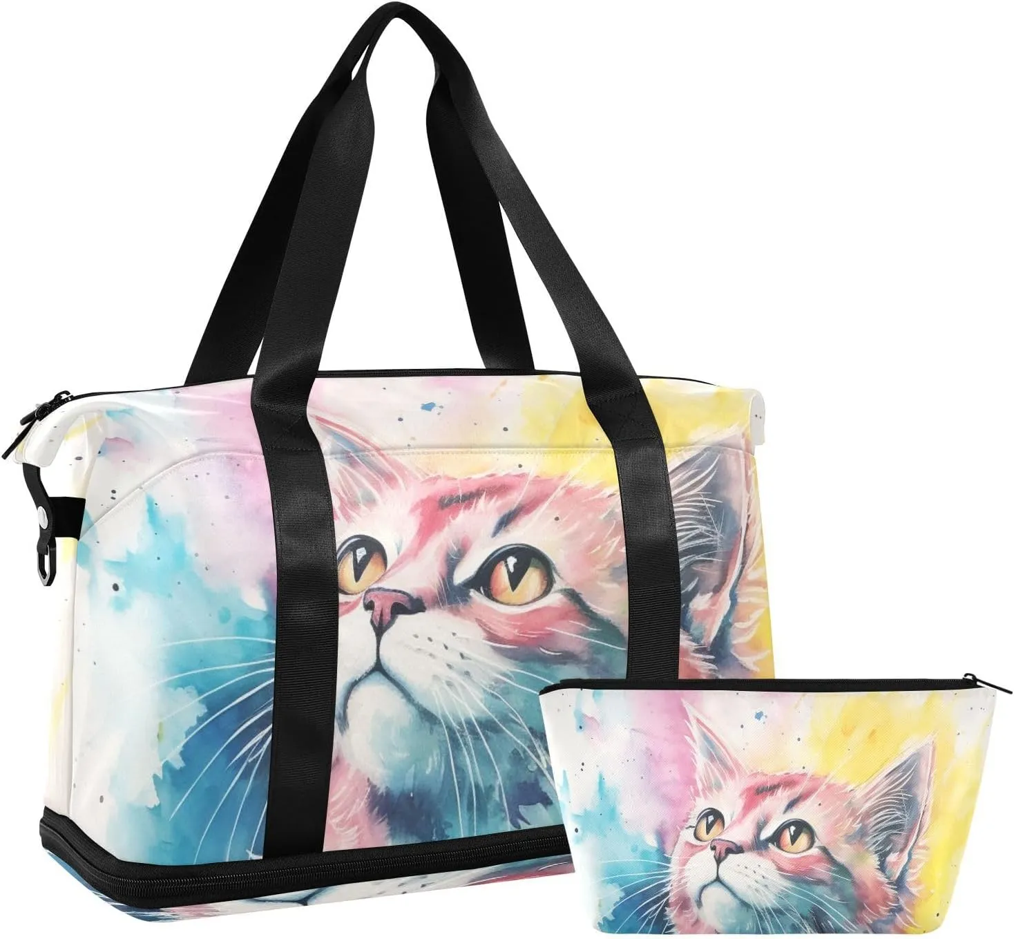 ALAZA Rainbow Color Cat Gym Bag Sports Duffel Bag with Shoes Compartment, Overnight Weekender Travel Tote Bag for Women Men Trip College