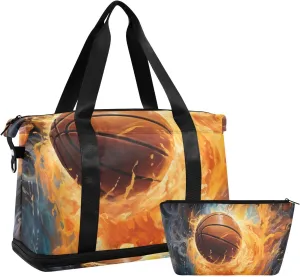 ALAZA Retro Style Basketball Gym Bag Sports Duffel Bag with Shoes Compartment, Overnight Weekender Travel Tote Bag for Women Men Trip College
