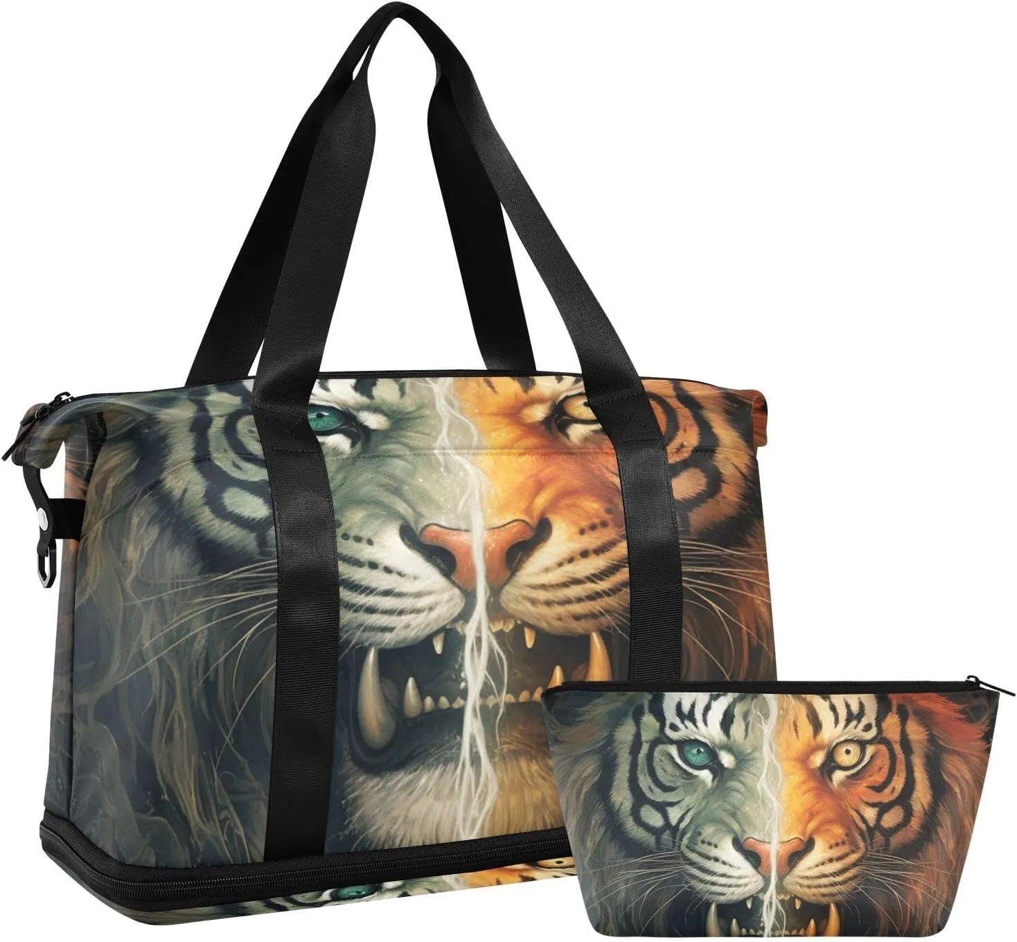 ALAZA Retro Style Tiger Gym Bag Sports Duffel Bag with Shoes Compartment, Overnight Weekender Travel Tote Bag for Women Men Trip College