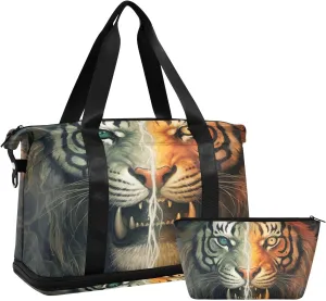 ALAZA Retro Style Tiger Gym Bag Sports Duffel Bag with Shoes Compartment, Overnight Weekender Travel Tote Bag for Women Men Trip College