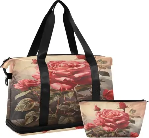 ALAZA Roses and Mountain Gym Bag Sports Duffel Bag with Shoes Compartment, Overnight Weekender Travel Tote Bag for Women Men Trip College