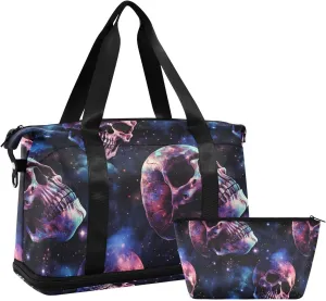 ALAZA Skull and Stars Gym Bag Sports Duffel Bag with Shoes Compartment, Overnight Weekender Travel Tote Bag for Women Men Trip College