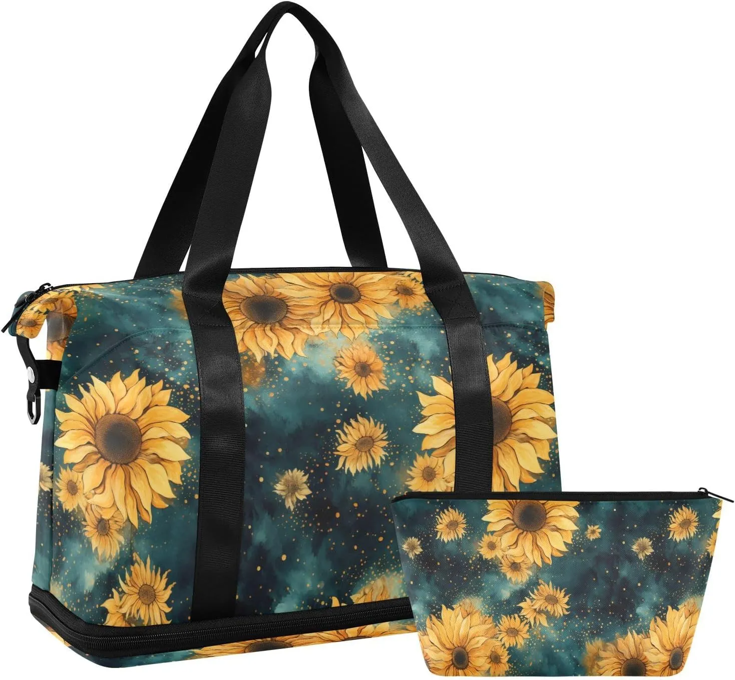 ALAZA Sunflowers Blue Starry Gym Bag Sports Duffel Bag with Shoes Compartment, Overnight Weekender Travel Tote Bag for Women Men Trip College