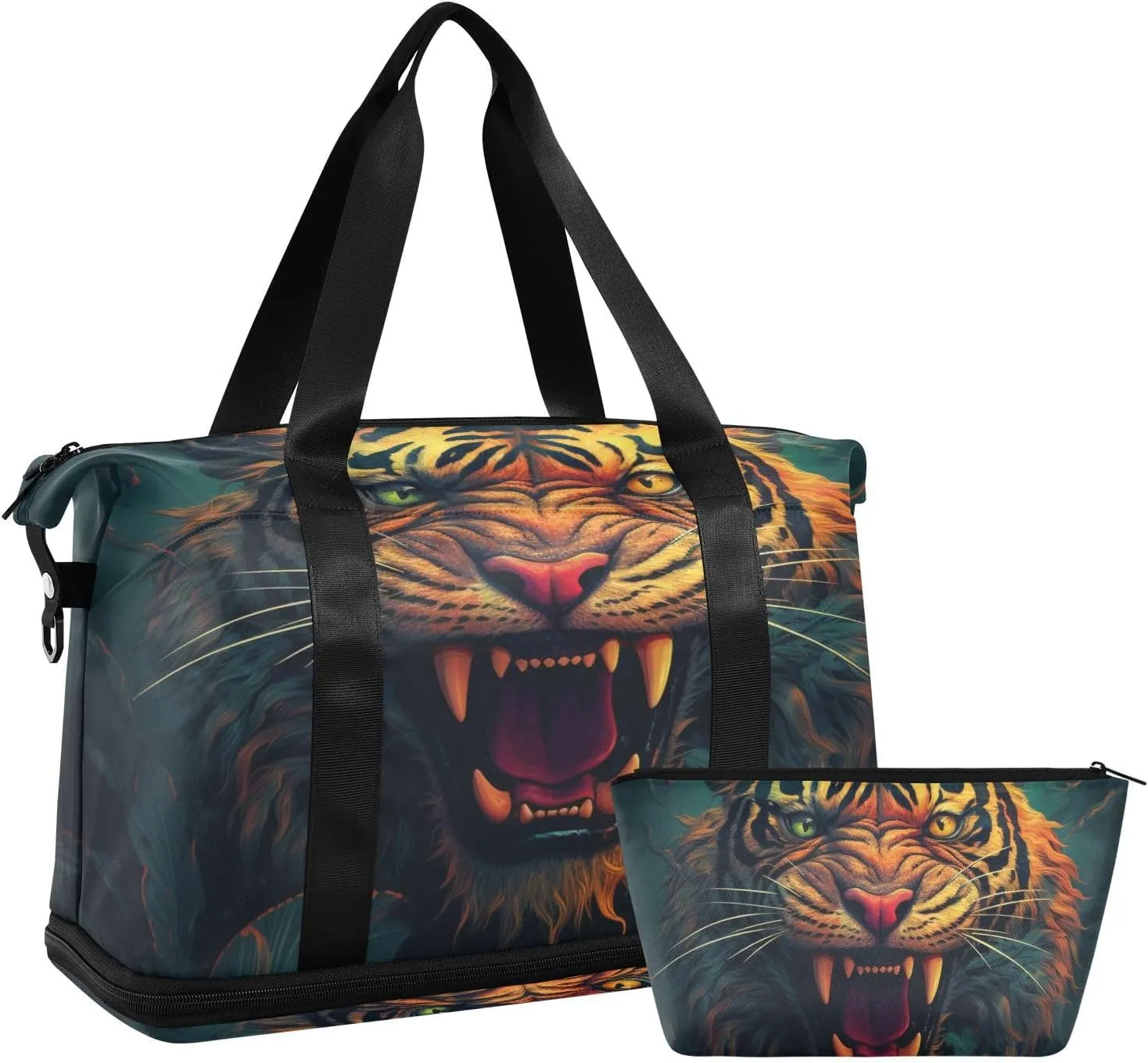 ALAZA Tiger and Leaves Gym Bag Sports Duffel Bag with Shoes Compartment, Overnight Weekender Travel Tote Bag for Women Men Trip College