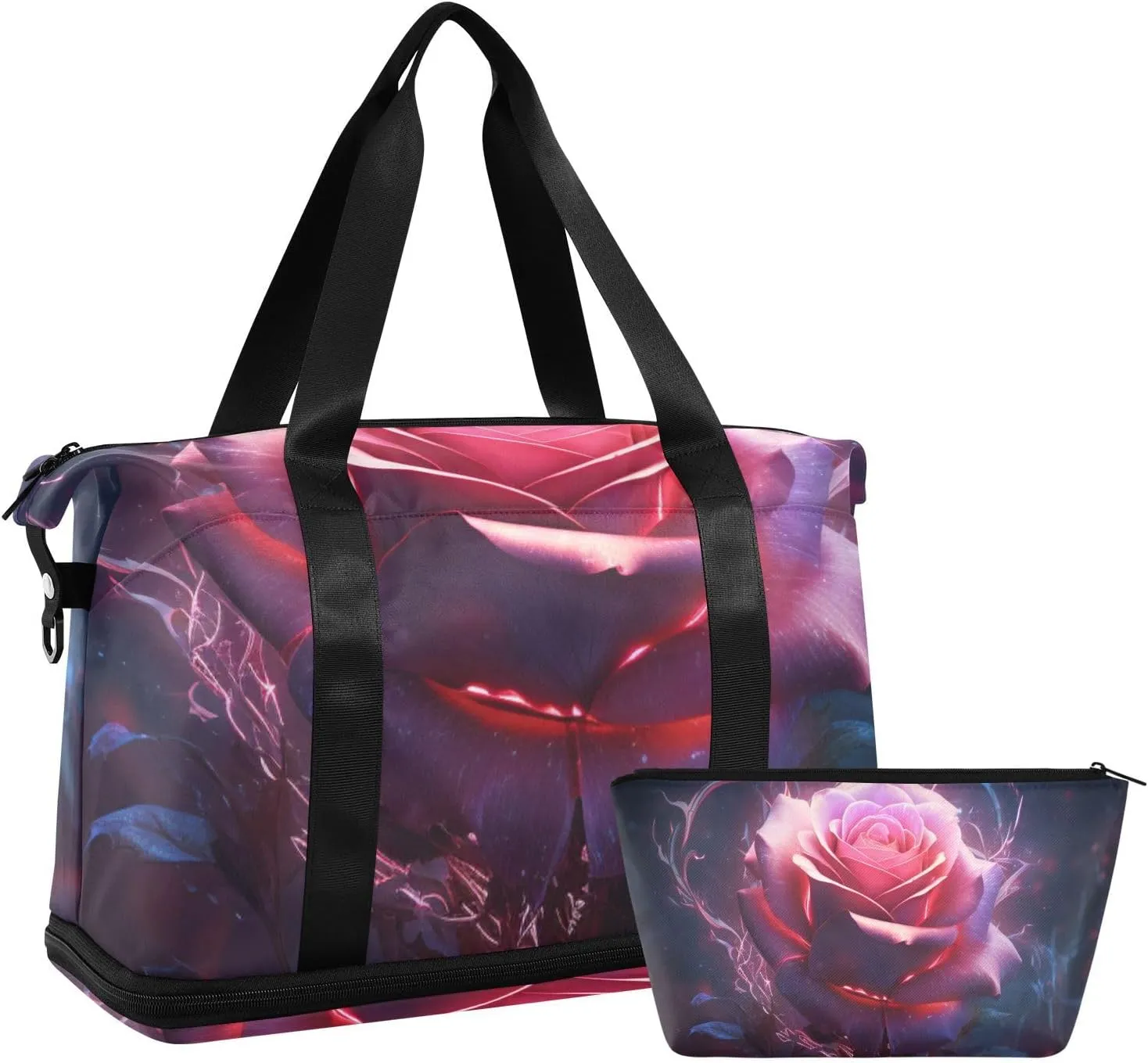ALAZA Vintage Abstract Rose Gym Bag Sports Duffel Bag with Shoes Compartment, Overnight Weekender Travel Tote Bag for Women Men Trip College
