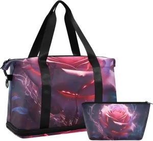ALAZA Vintage Abstract Rose Gym Bag Sports Duffel Bag with Shoes Compartment, Overnight Weekender Travel Tote Bag for Women Men Trip College