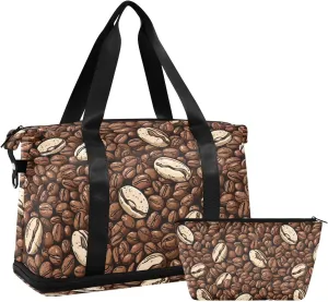 ALAZA Vintage Coffee Bean Gym Bag Sports Duffel Bag with Shoes Compartment, Overnight Weekender Travel Tote Bag for Women Men Trip College