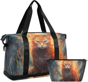 ALAZA Vintage Cool Cat Gym Bag Sports Duffel Bag with Shoes Compartment, Overnight Weekender Travel Tote Bag for Women Men Trip College