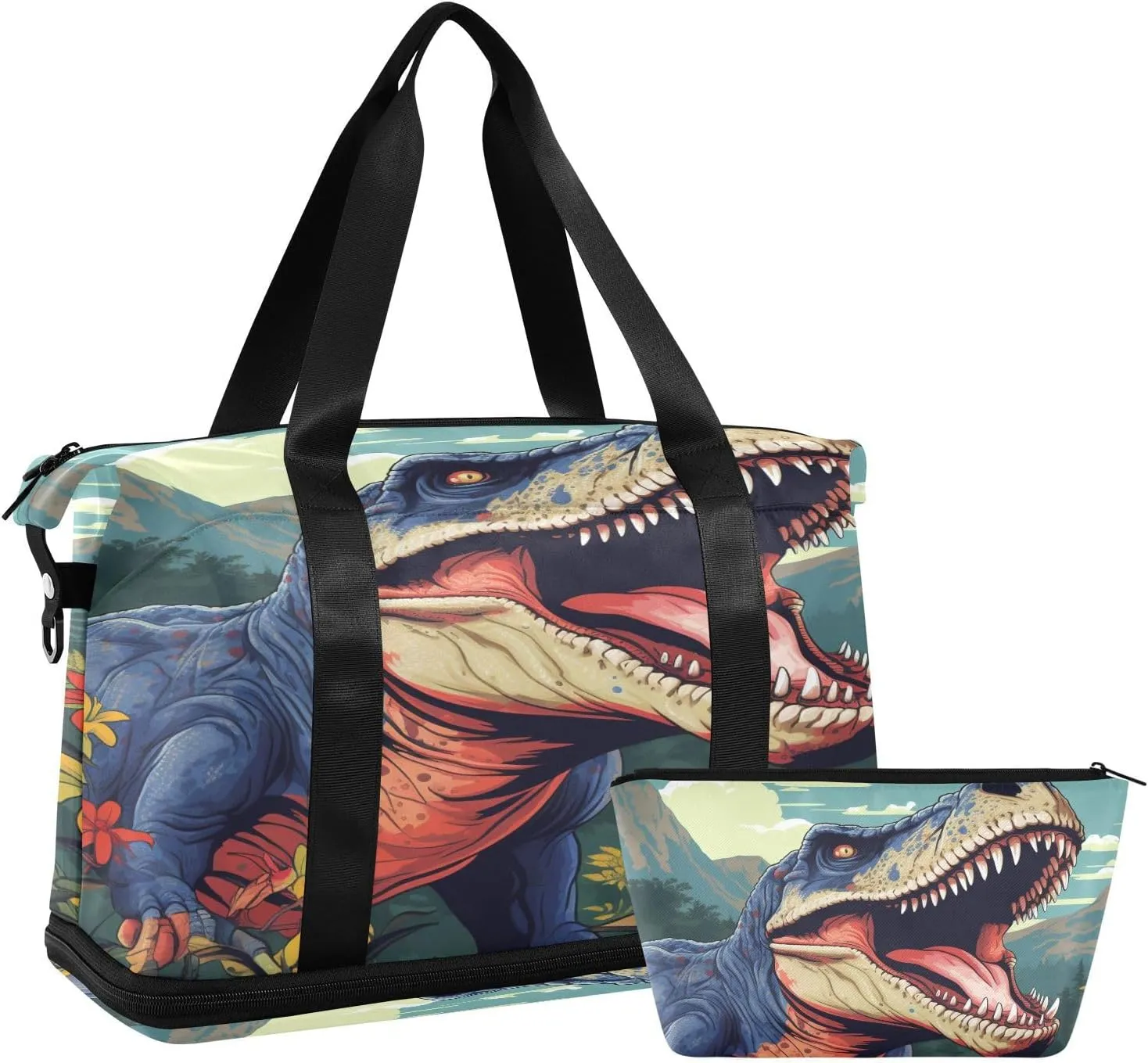 ALAZA Vintage Dinosaur Landscape Gym Bag Sports Duffel Bag with Shoes Compartment, Overnight Weekender Travel Tote Bag for Women Men Trip College