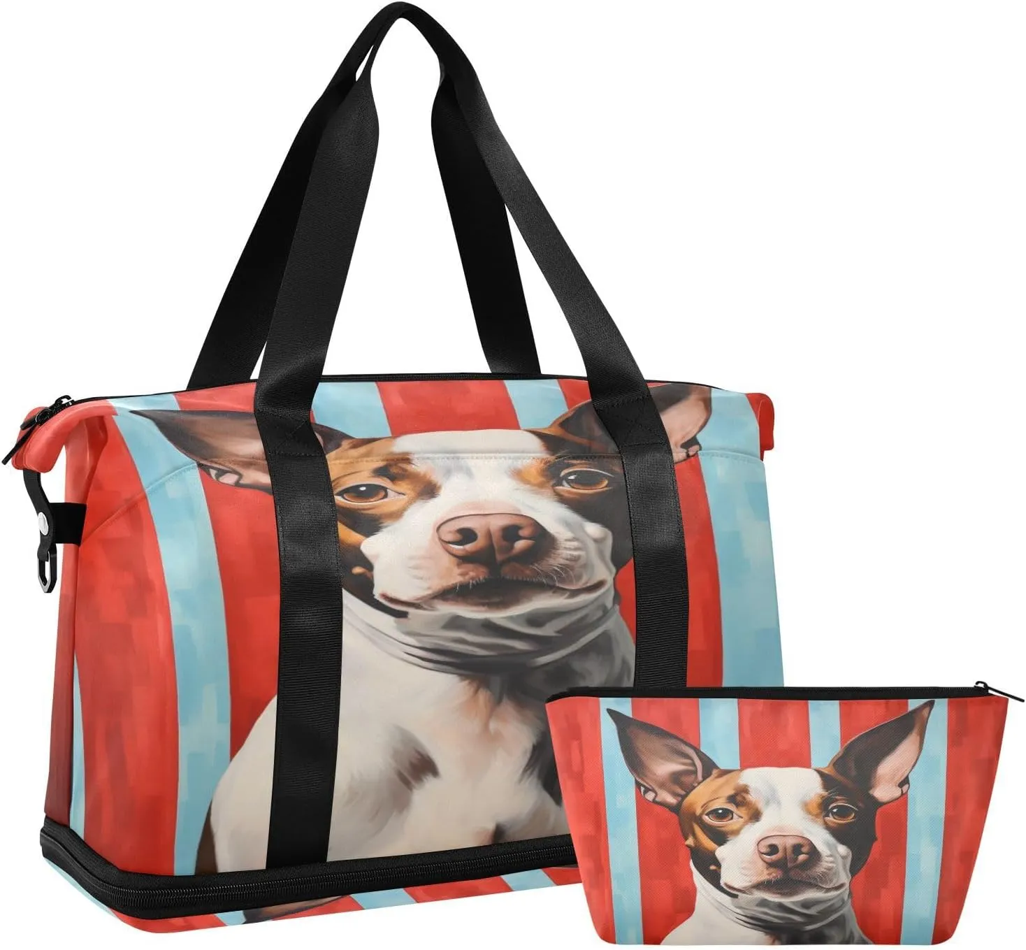 ALAZA Vintage Dog and Stripes Gym Bag Sports Duffel Bag with Shoes Compartment, Overnight Weekender Travel Tote Bag for Women Men Trip College