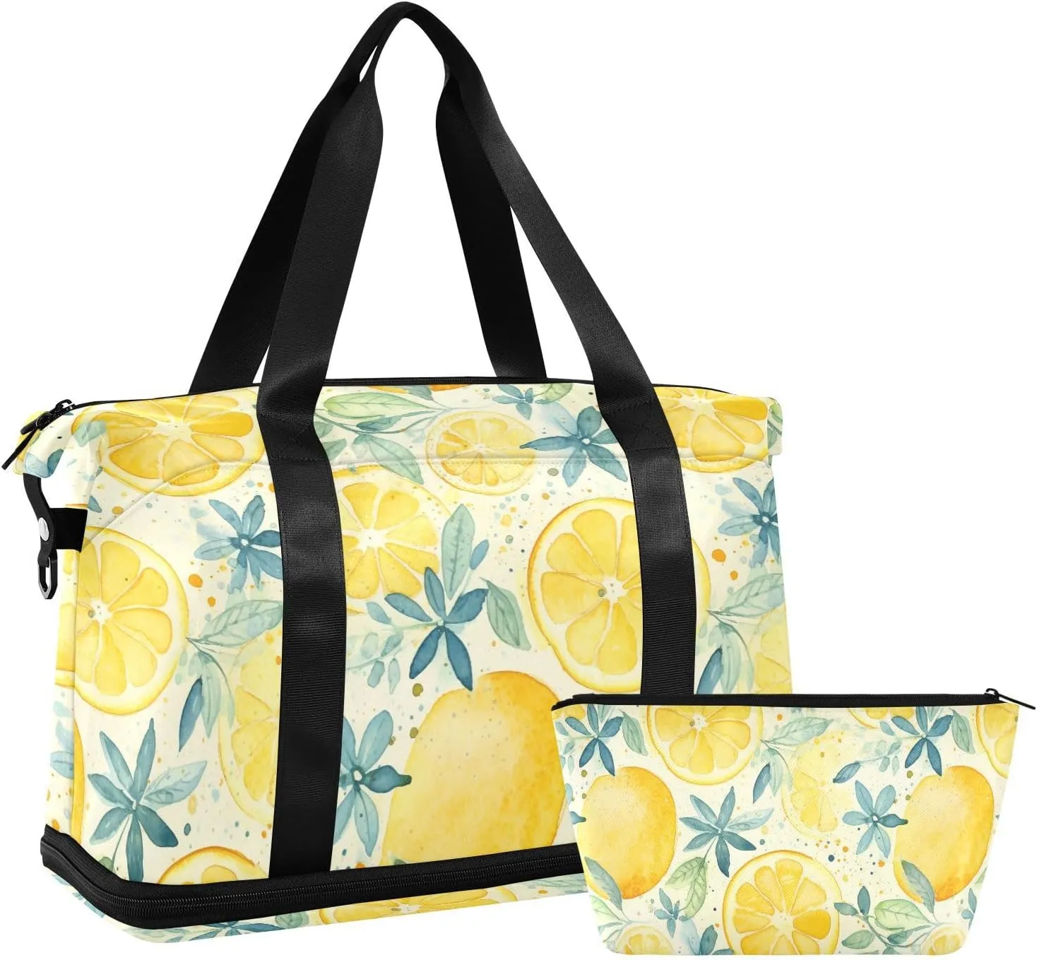 ALAZA Vintage Lemon Flowers Gym Bag Sports Duffel Bag with Shoes Compartment, Overnight Weekender Travel Tote Bag for Women Men Trip College